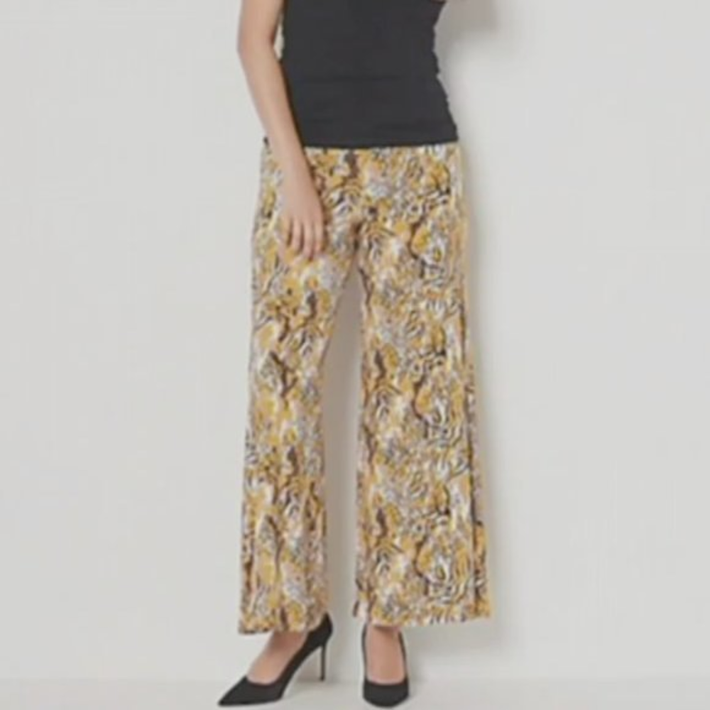 Women With Control Petites XL XLP Gold Leopard‎ Zebra Wide Leg Palazzo Pants